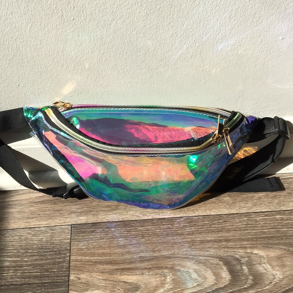 Charlotte Russe Holographic Rainbow Fanny Pack